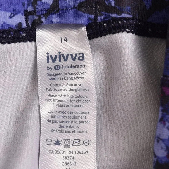Ivivva  Rhythmic Tight Leggings Purple Black Mesh Athletic Size 14 - Picture 6 of 7